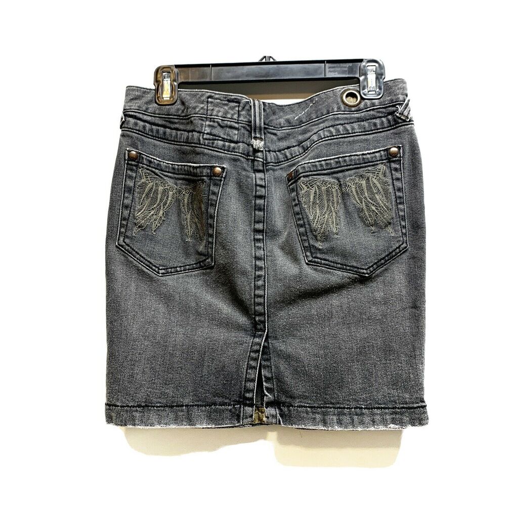 free People y2k Angel Wings black Denim Jean Skirt sz 27